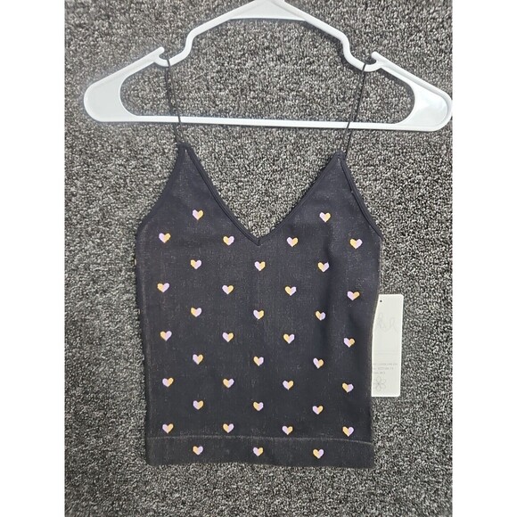 Aura M/L Juniors Women's Stretch Black Pink & Gold Hearts Tank Top Shirt NWT - Picture 2 of 6